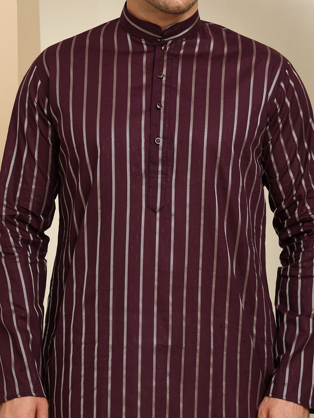 Violet Striped Cotton Kurta Pajama Set – Classic Ethnic Elegance