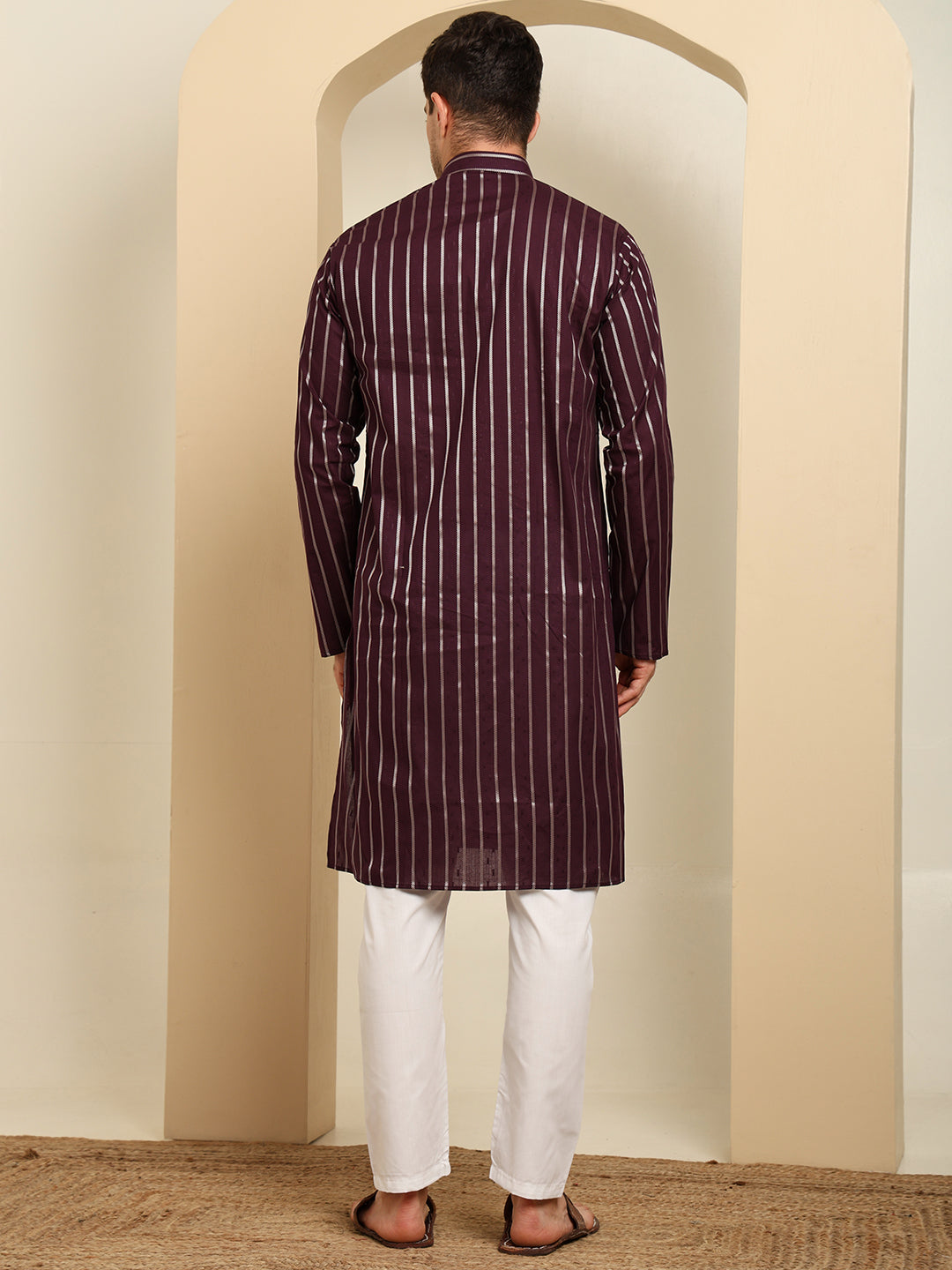 Violet Striped Cotton Kurta Pajama Set – Classic Ethnic Elegance