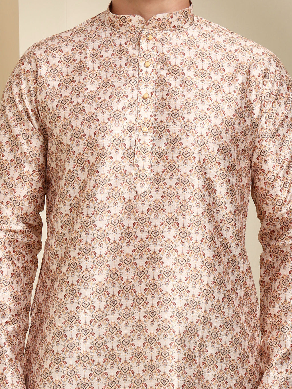 Royal Silk Art Printed Kurta with White Pajama – Festive & Wedding Ethnic Wear Set