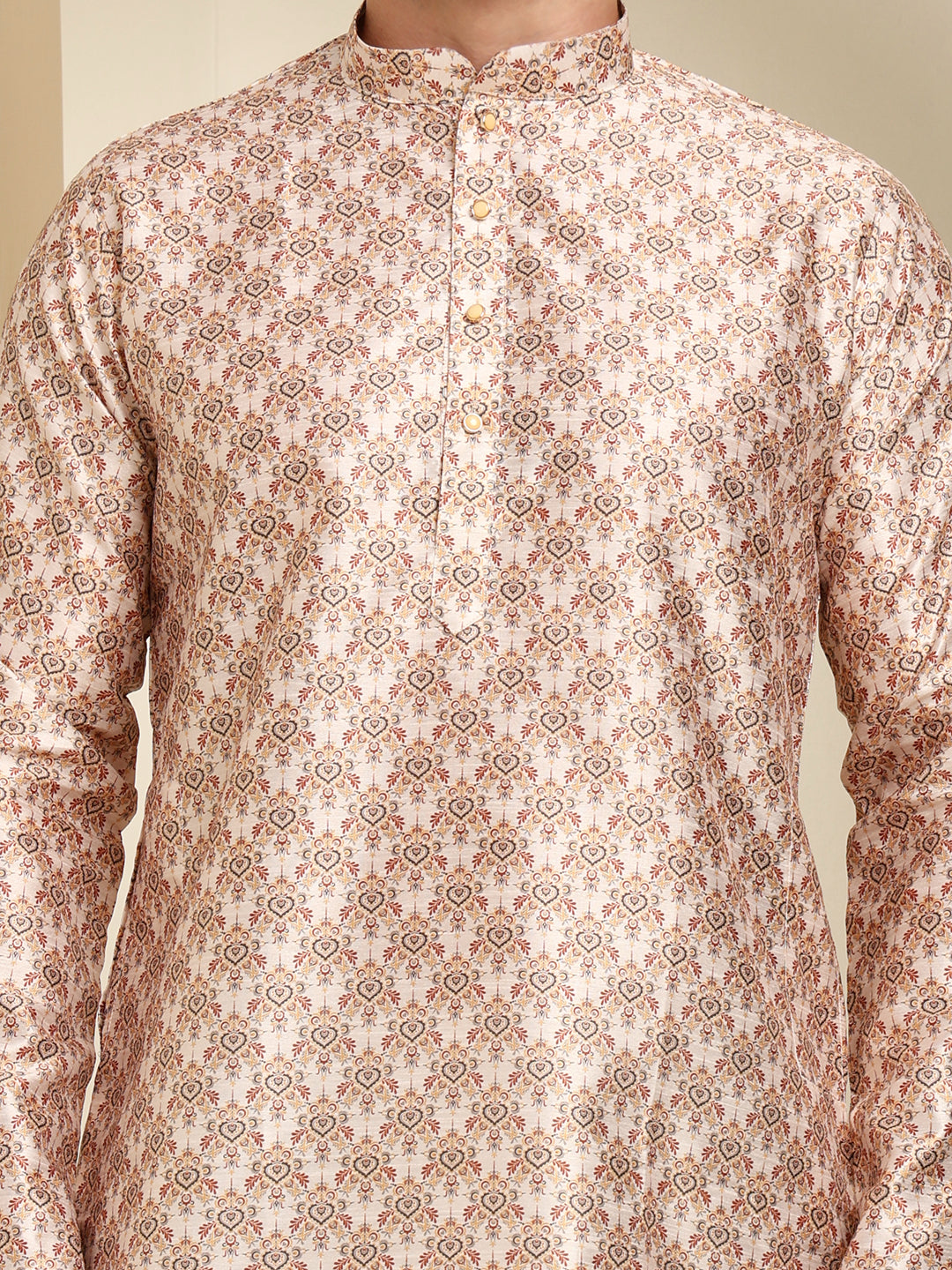 Royal Silk Art Printed Kurta with White Pajama – Festive & Wedding Ethnic Wear Set