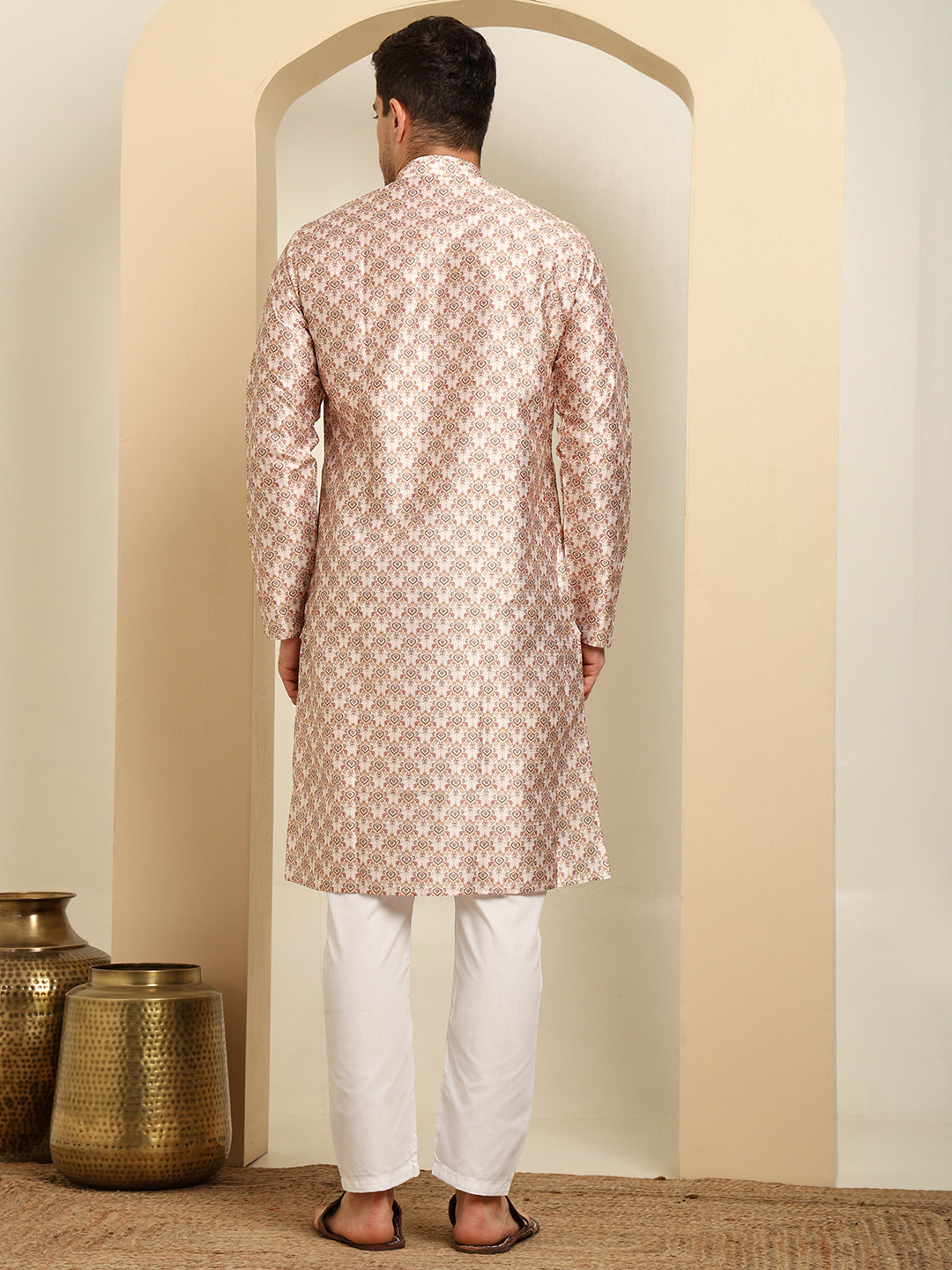 Royal Silk Art Printed Kurta with White Pajama – Festive & Wedding Ethnic Wear Set
