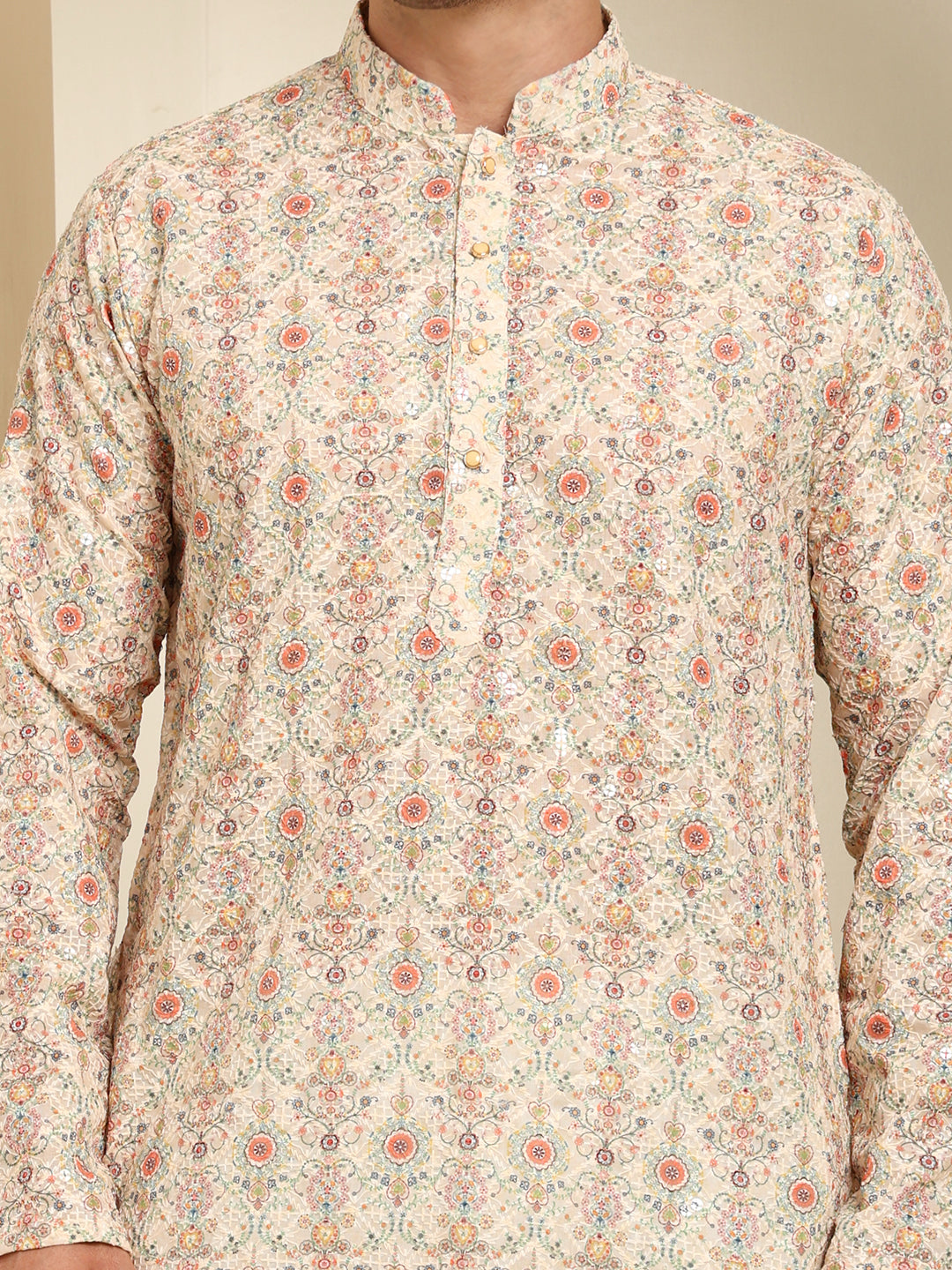 Cream Printed Kurta with White Pajama – Traditional Ethnic Set