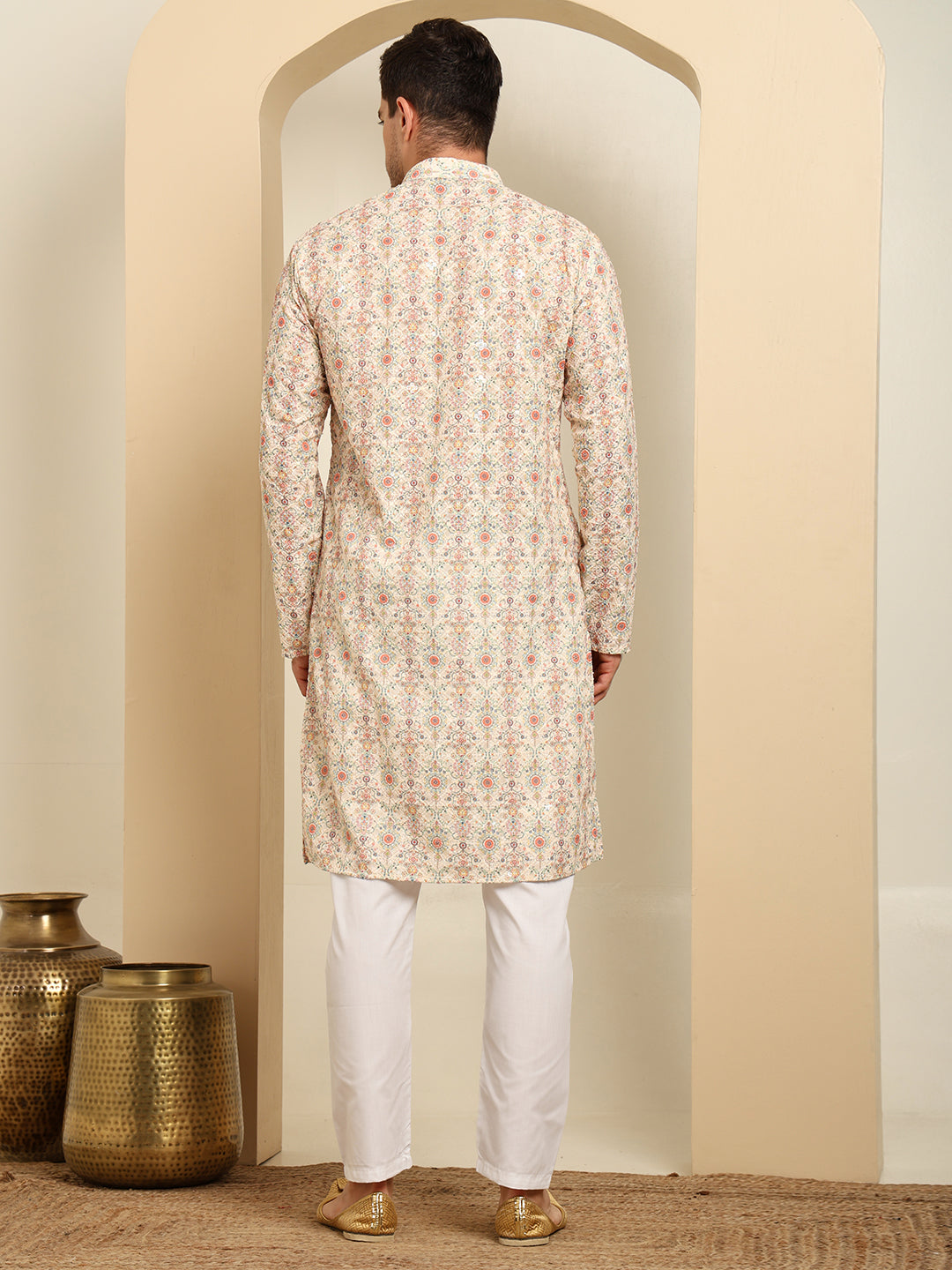 Cream Printed Kurta with White Pajama – Traditional Ethnic Set
