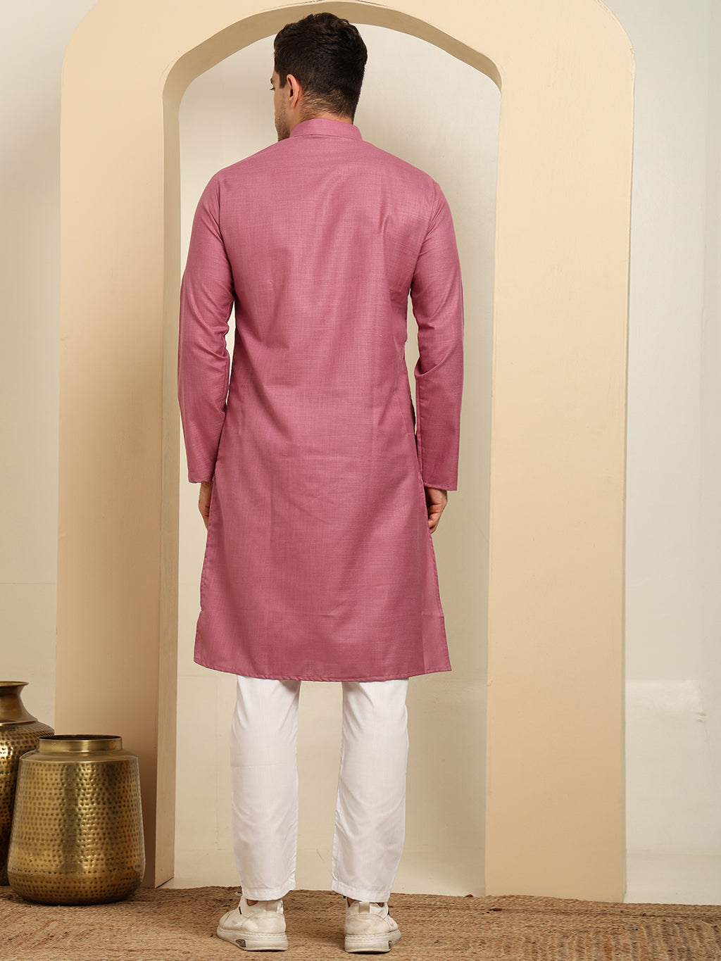 Rose Pink Men's Plain Kurta Pajama Set – Ruby Cotton Traditional Ethnic Wear