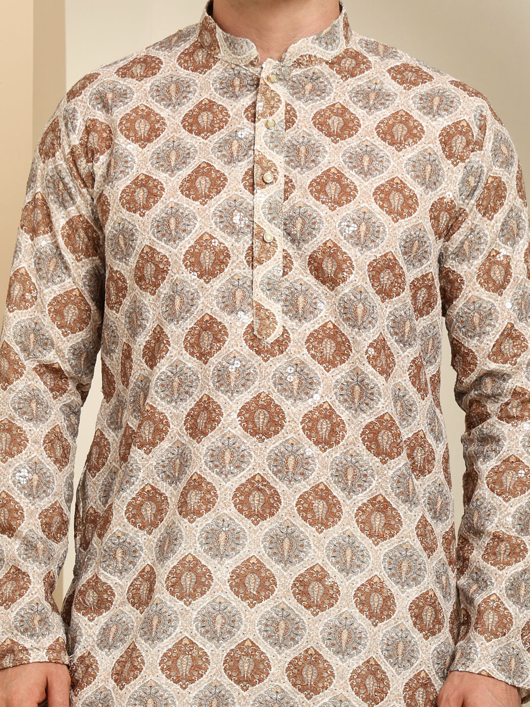 Chikankari Cotton Printed Kurta Pajama Set – Traditional Ethnic Wear For Men