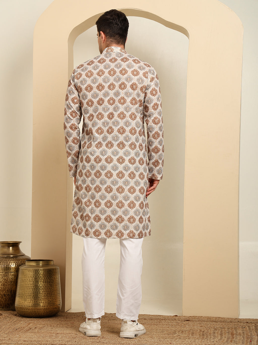 Chikankari Cotton Printed Kurta Pajama Set – Traditional Ethnic Wear For Men