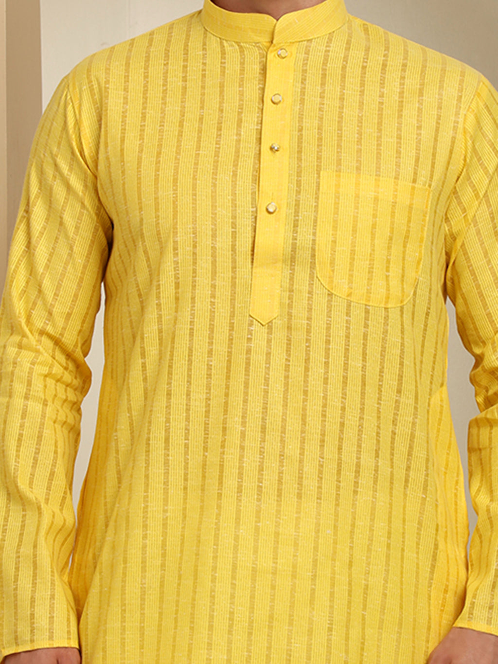 Yellow Striped Cotton Kurta with White Pajama – Classic Ethnic Wear Set