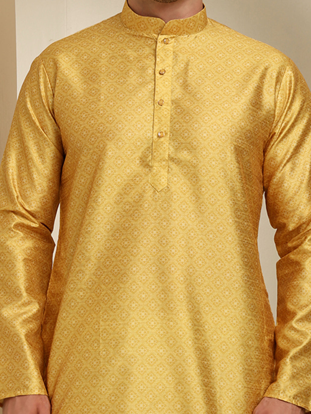 Golden Silk Blend Kurta Pajama Set for Men