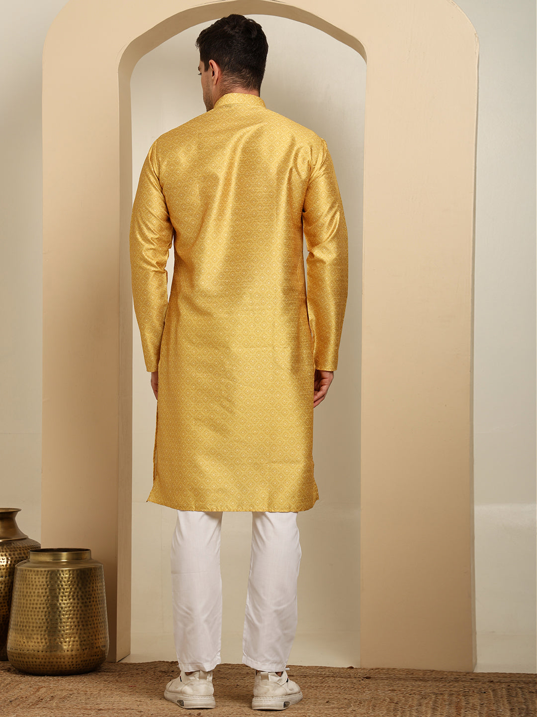 Golden Silk Blend Kurta Pajama Set for Men
