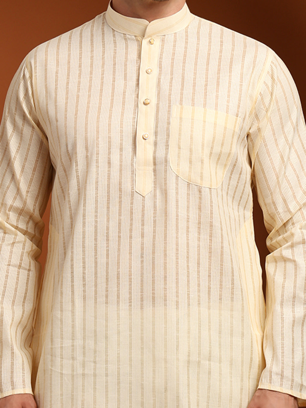Beige Striped Cotton Kurta with White Pajama – Classic Ethnic Wear Set