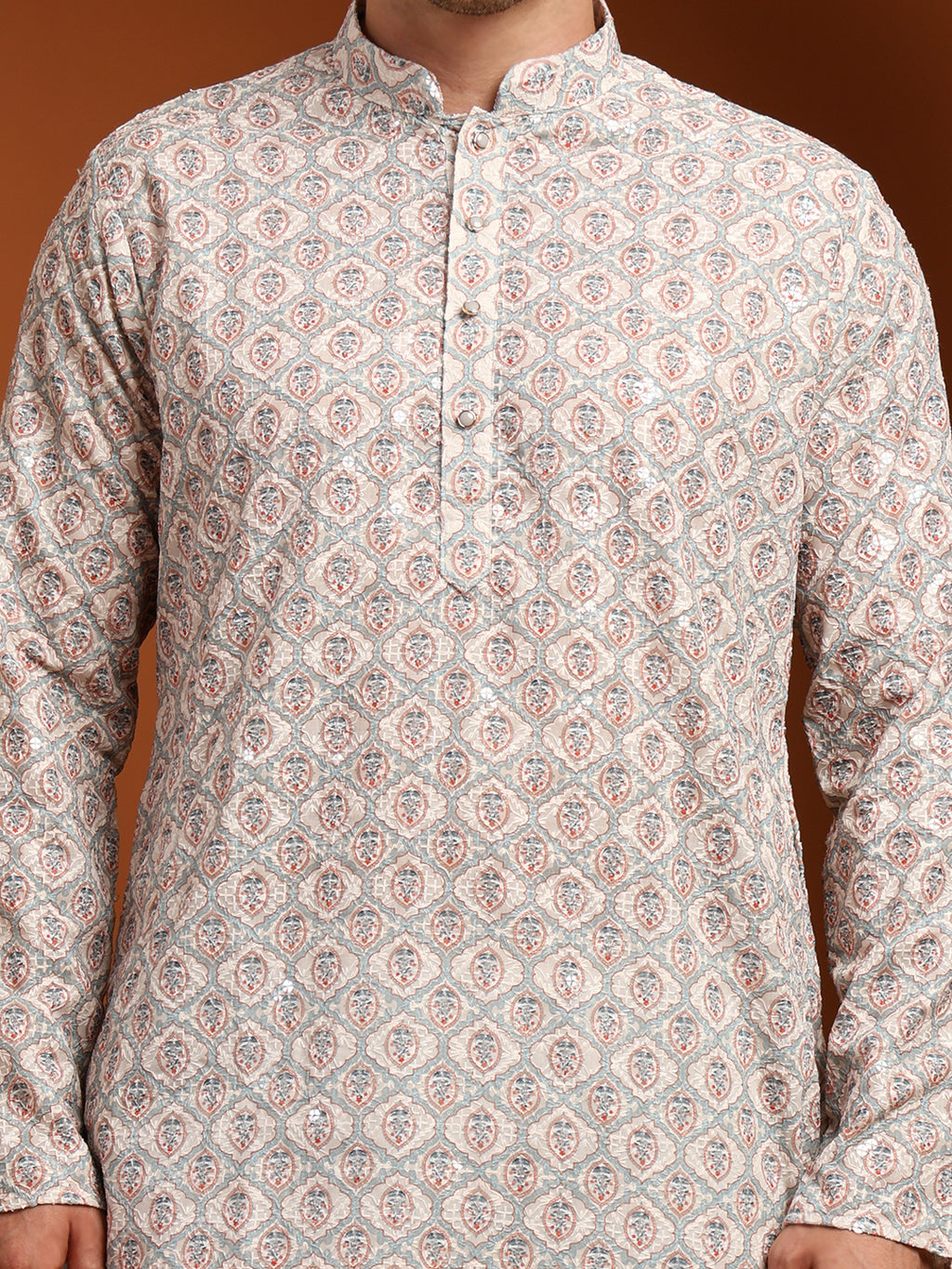 Off-White Floral Print Cotton Kurta with Pajama – Elegant & Comfortable Ethnic Wear