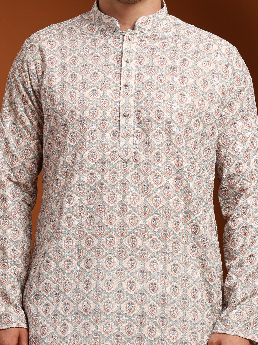 Off-White Floral Print Cotton Kurta with Pajama – Elegant & Comfortable Ethnic Wear