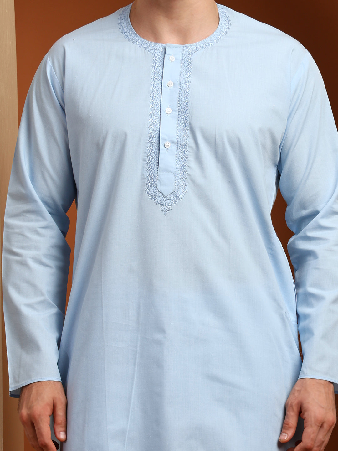 Sky Blue Men’s Terry Cotton Blend Kurta Pajama Set – Traditional Ethnic Wear