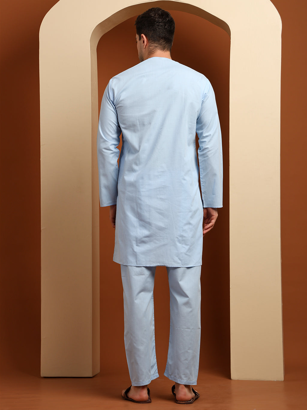 Sky Blue Men’s Terry Cotton Blend Kurta Pajama Set – Traditional Ethnic Wear