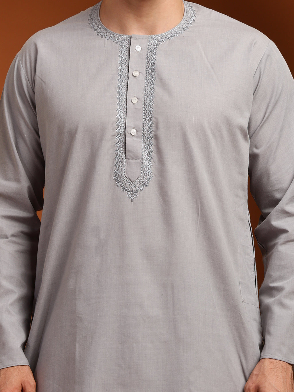 Moon Grey Men’s Terry Cotton Blend Kurta Pajama Set – Traditional Ethnic Wear