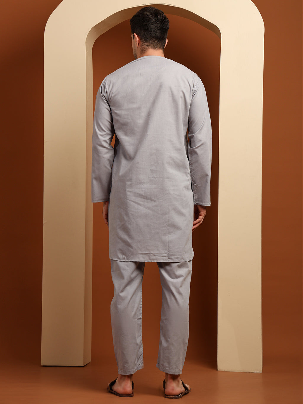 Moon Grey Men’s Terry Cotton Blend Kurta Pajama Set – Traditional Ethnic Wear