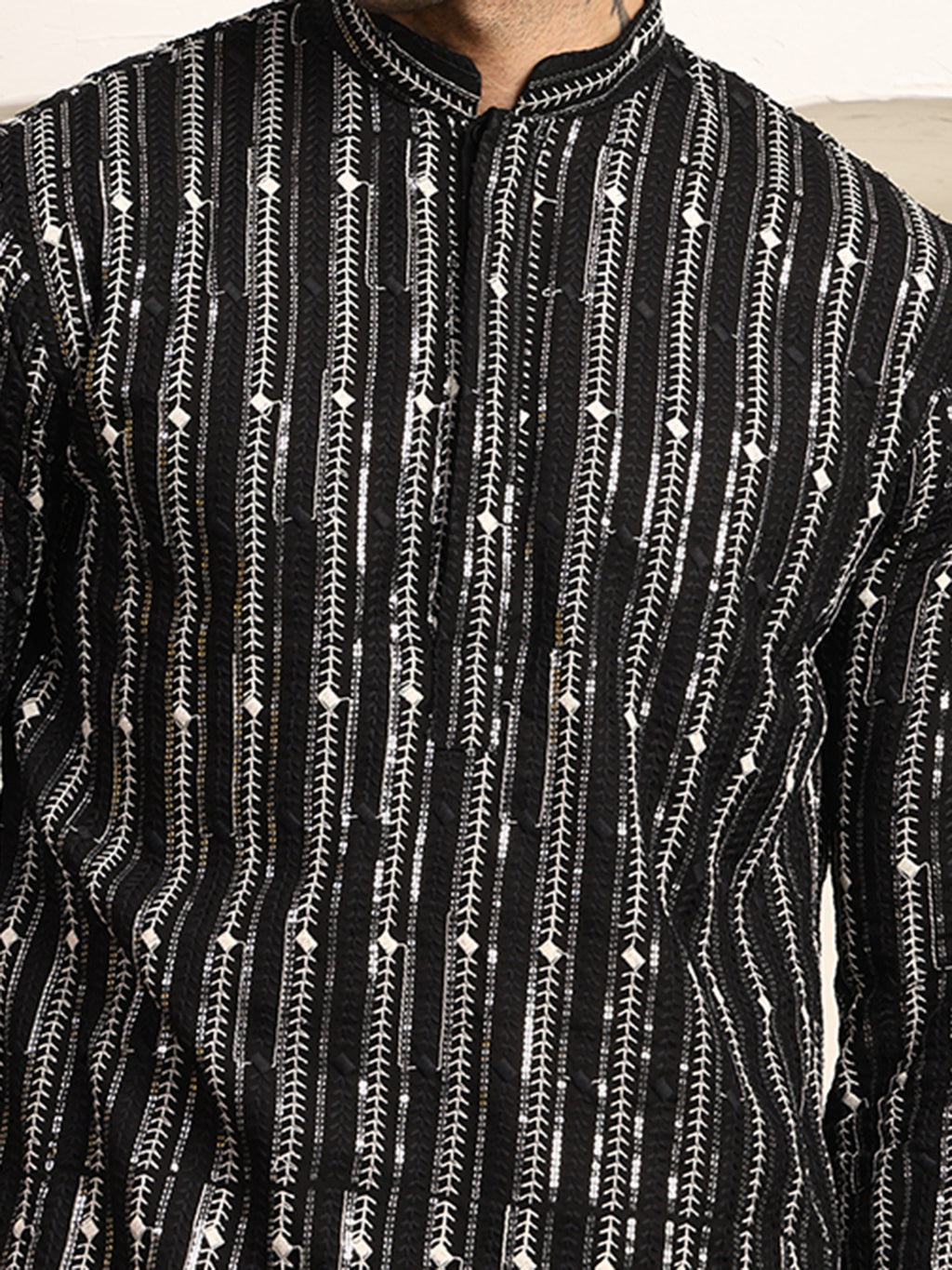 Black Rhythm Ikat Textured Kurta Pajama Set for Men