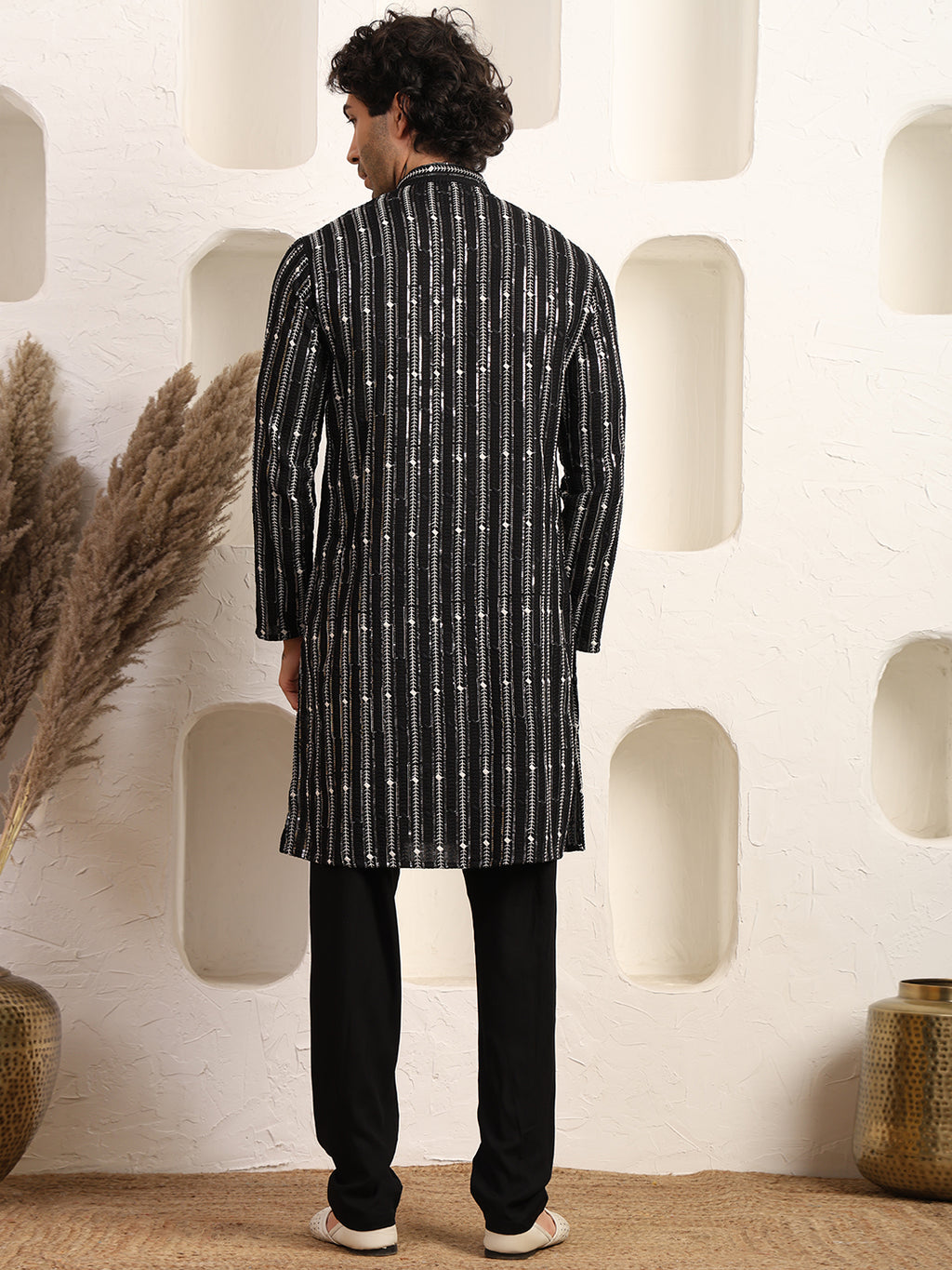 Black Rhythm Ikat Textured Kurta Pajama Set for Men