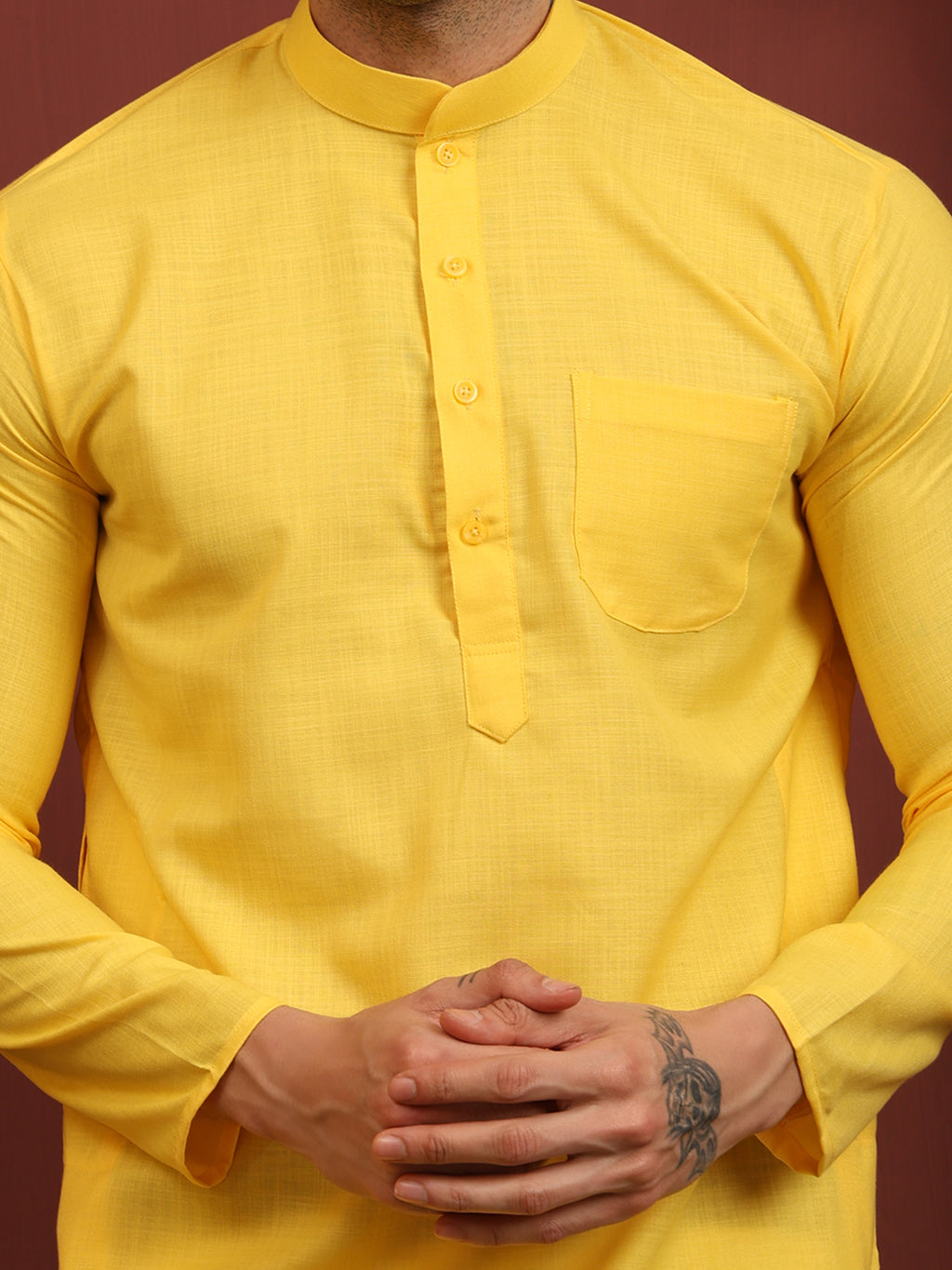 Yellow Men's Plain Kurta Pajama Set – Ruby Cotton Traditional Ethnic Wear