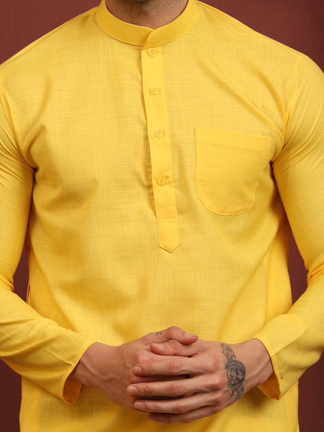 Yellow Men's Plain Kurta Pajama Set – Ruby Cotton Traditional Ethnic Wear