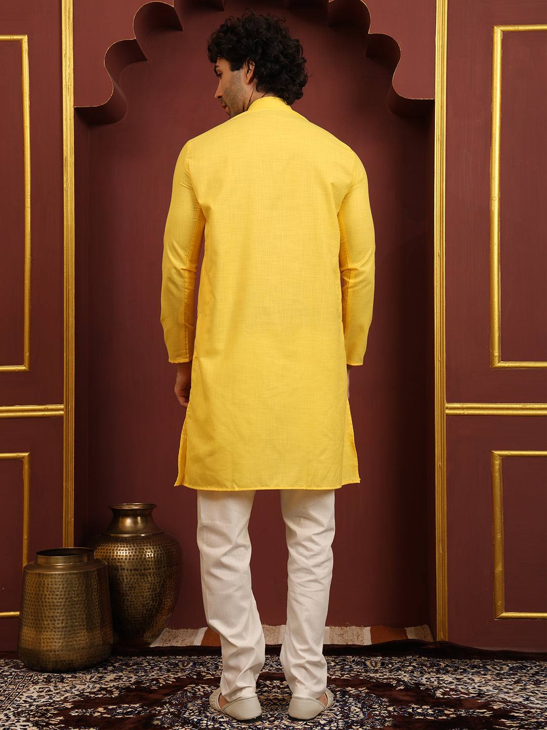 Yellow Men's Plain Kurta Pajama Set – Ruby Cotton Traditional Ethnic Wear