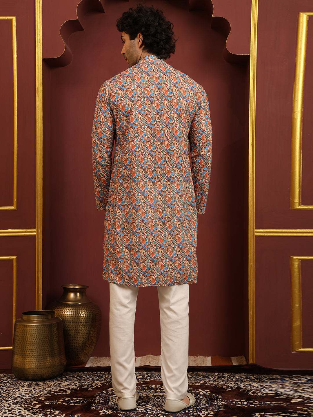 Printed Sequence Multicolor Cotton Kurta Pajama Set