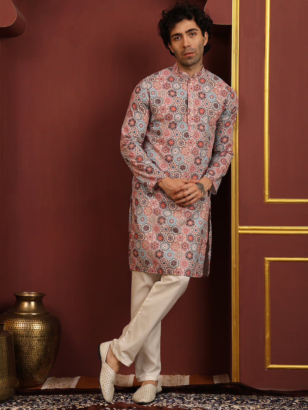 Printed Multicolor Mandala Art Printed Men's Kurta Pajama Set