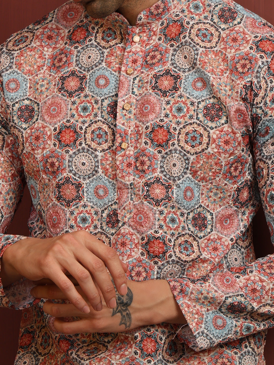 Printed Multicolor Mandala Art Printed Men's Kurta Pajama Set