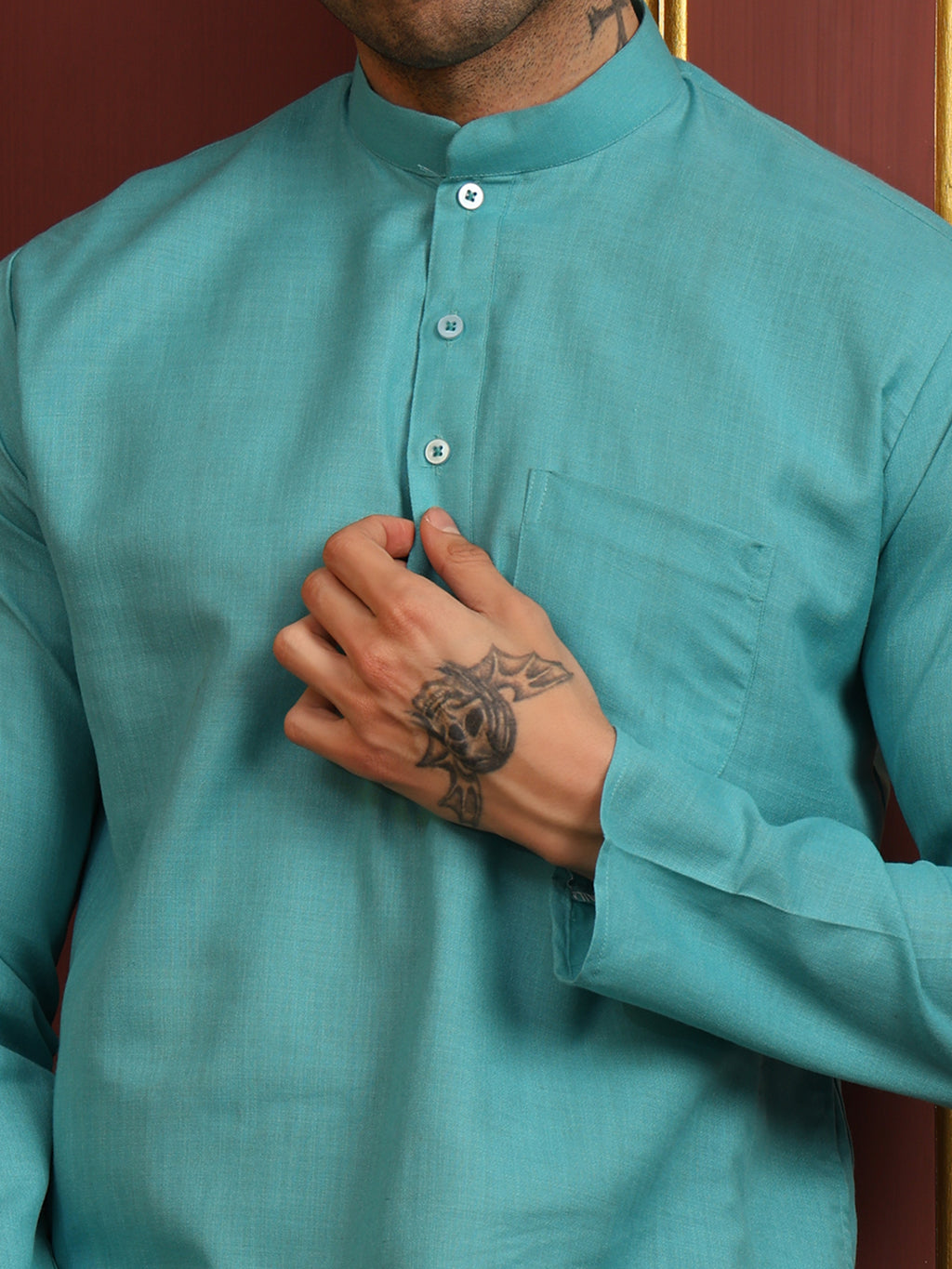 Aqua Green Men's Plain Kurta Pajama Set – Ruby Cotton Traditional Ethnic Wear