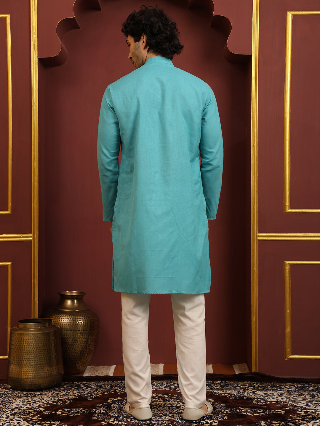 Aqua Green Men's Plain Kurta Pajama Set – Ruby Cotton Traditional Ethnic Wear