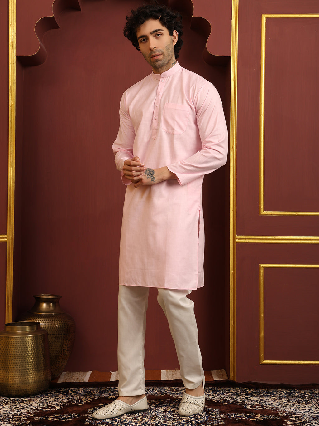 Light Pink Men's Plain Kurta Pajama Set – Ruby Cotton Traditional Ethnic Wear