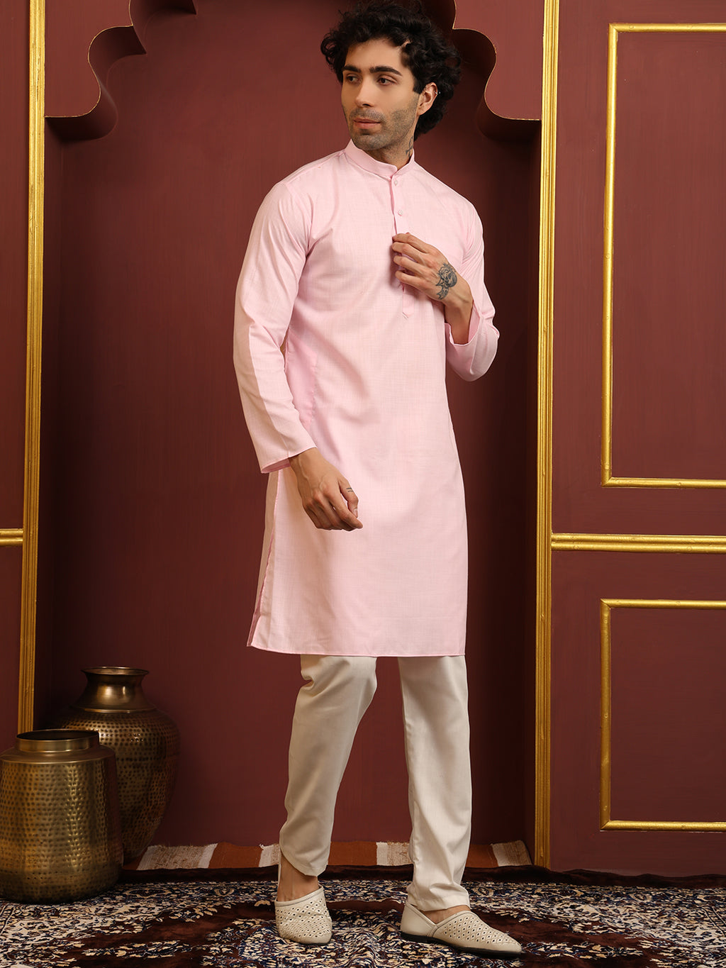 Light Pink Men's Plain Kurta Pajama Set – Ruby Cotton Traditional Ethnic Wear