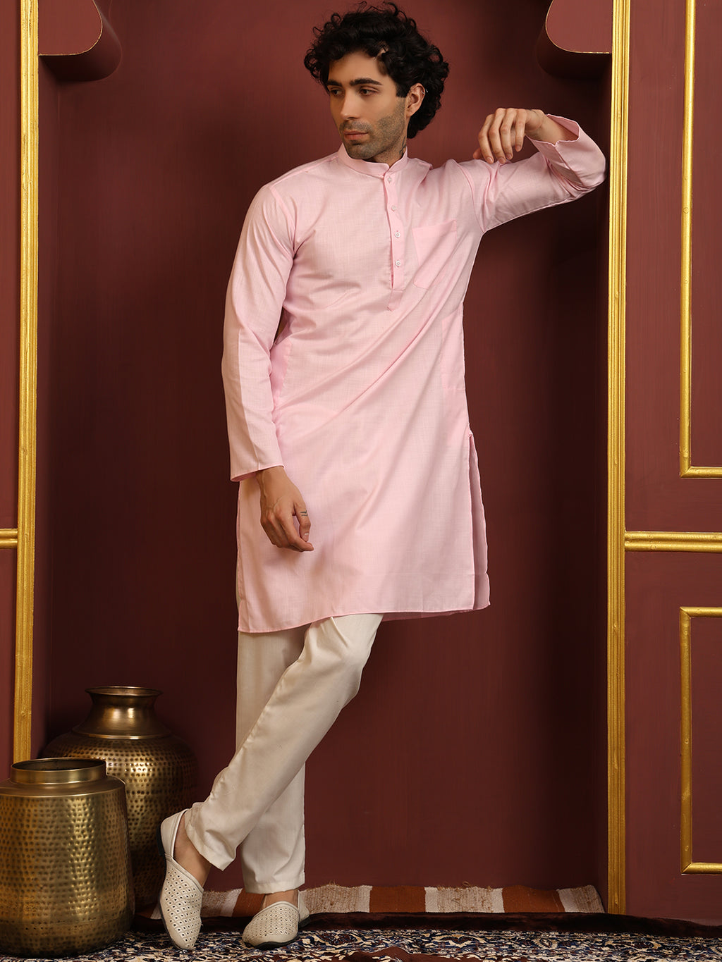 Light Pink Men's Plain Kurta Pajama Set – Ruby Cotton Traditional Ethnic Wear