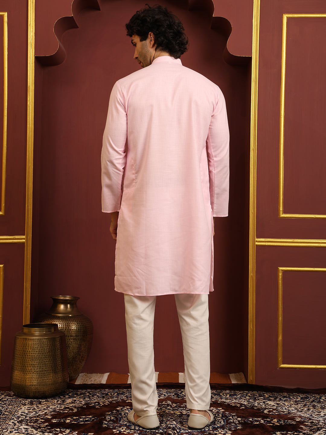 Light Pink Men's Plain Kurta Pajama Set – Ruby Cotton Traditional Ethnic Wear