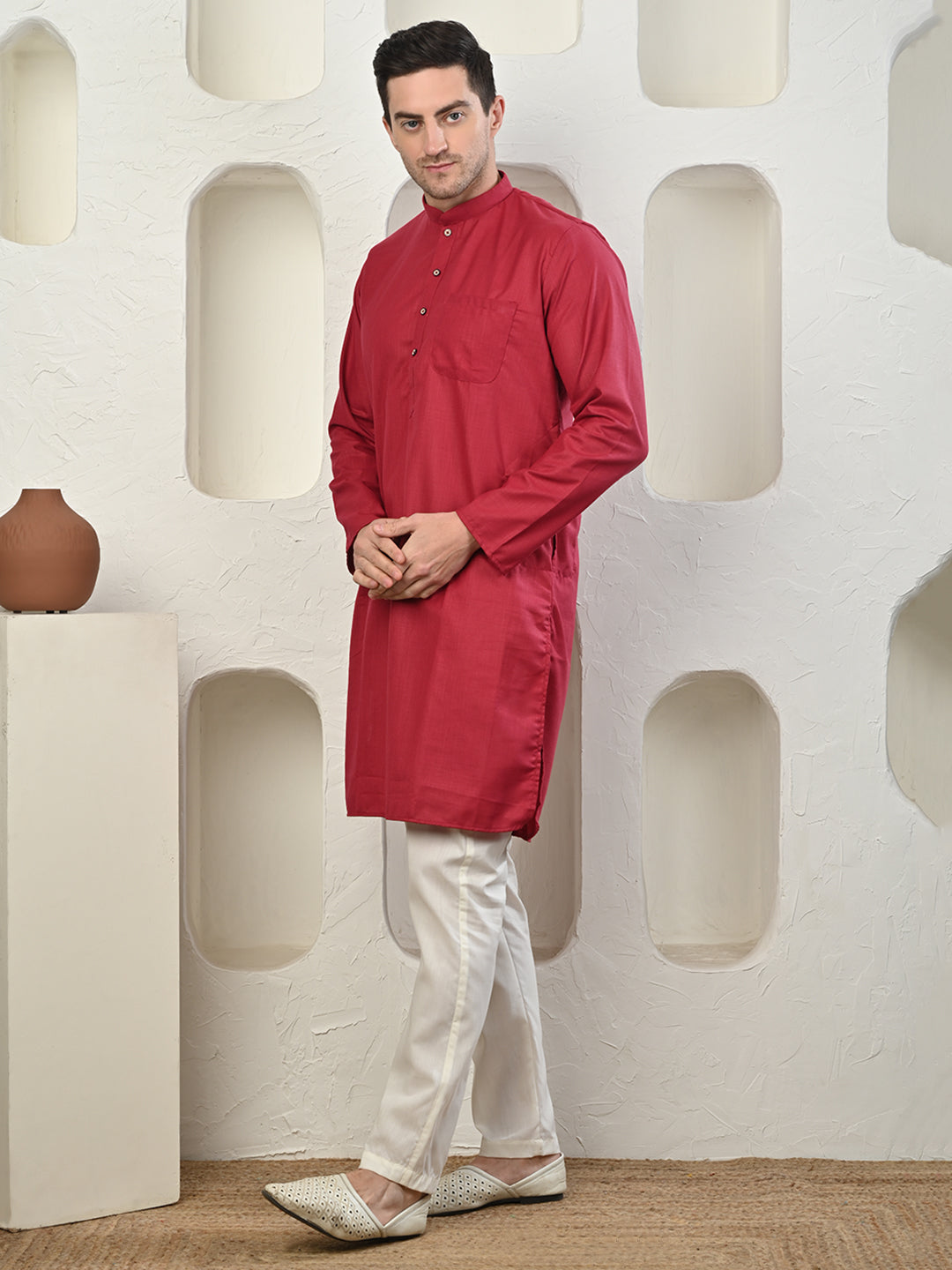 Red Men's Plain Kurta Pajama Set – Ruby Cotton Traditional Ethnic Wear