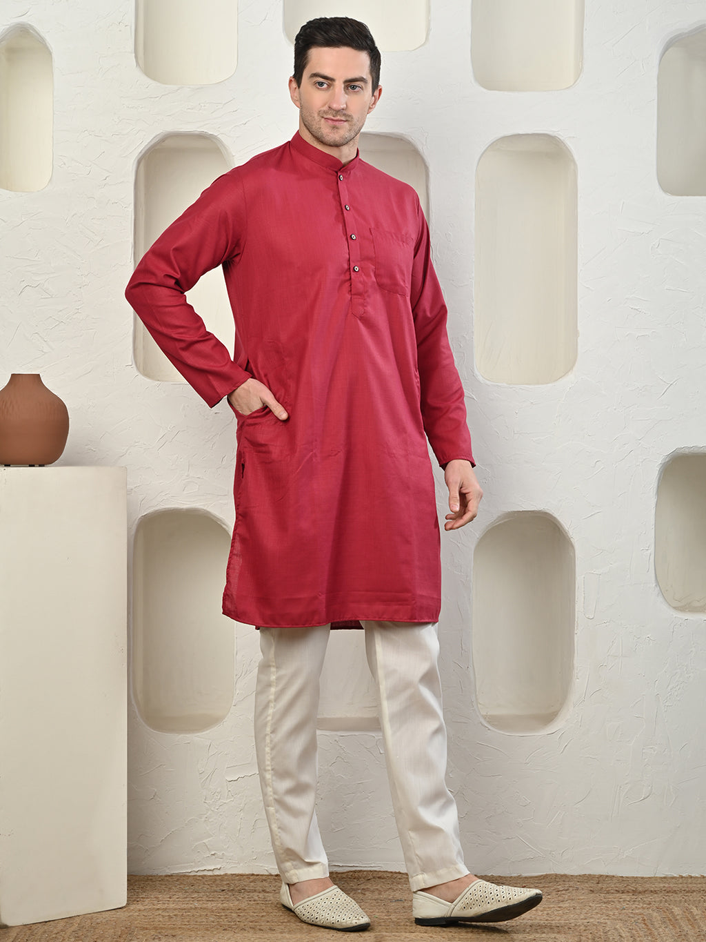 Red Men's Plain Kurta Pajama Set – Ruby Cotton Traditional Ethnic Wear
