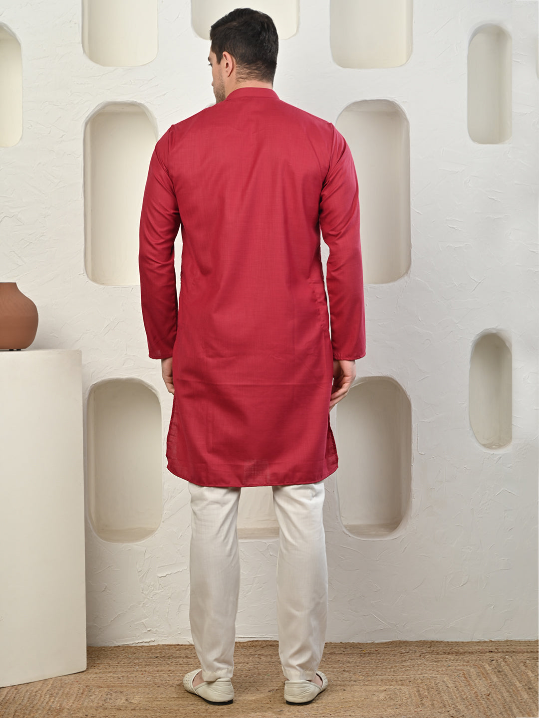 Red Men's Plain Kurta Pajama Set – Ruby Cotton Traditional Ethnic Wear
