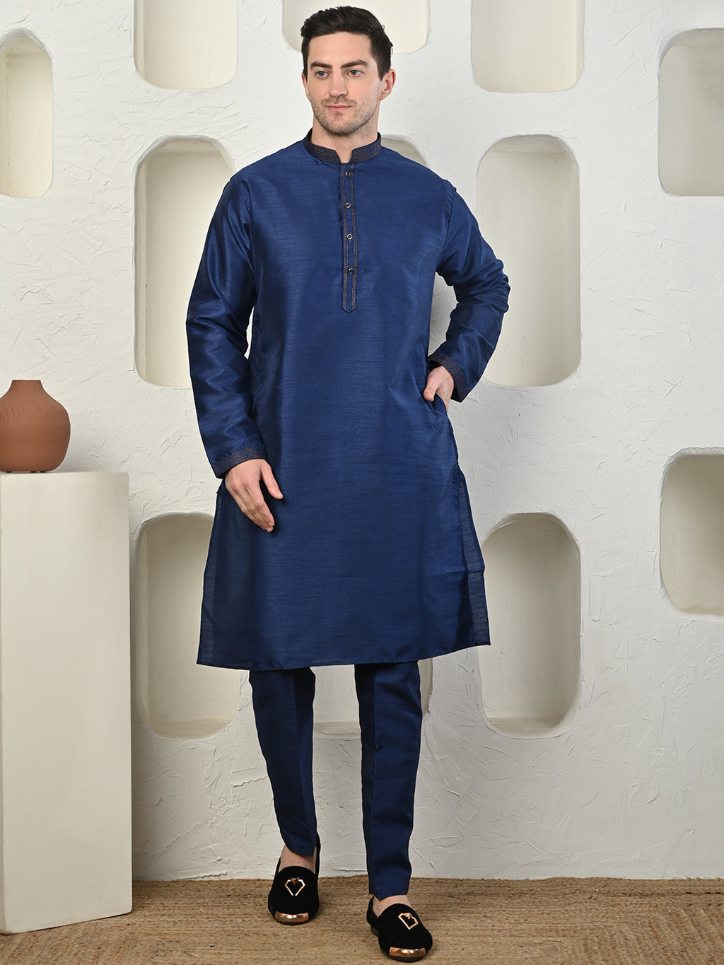 Navy Blue Dupion Silk Kurta Pajama – Effortless Elegance