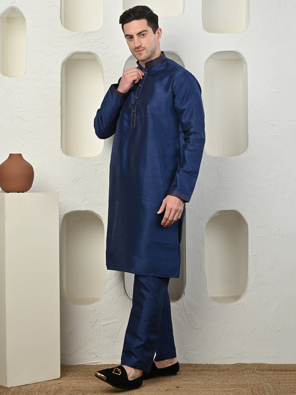 Navy Blue Dupion Silk Kurta Pajama – Effortless Elegance