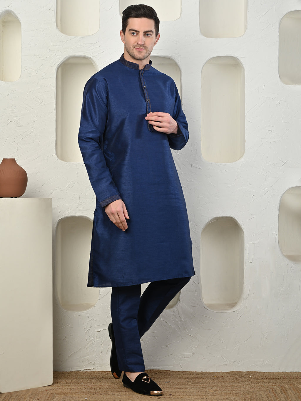 Navy Blue Dupion Silk Kurta Pajama – Effortless Elegance