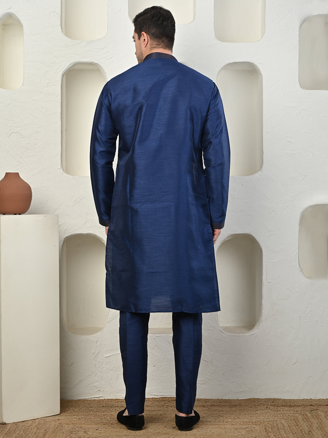 Navy Blue Dupion Silk Kurta Pajama – Effortless Elegance