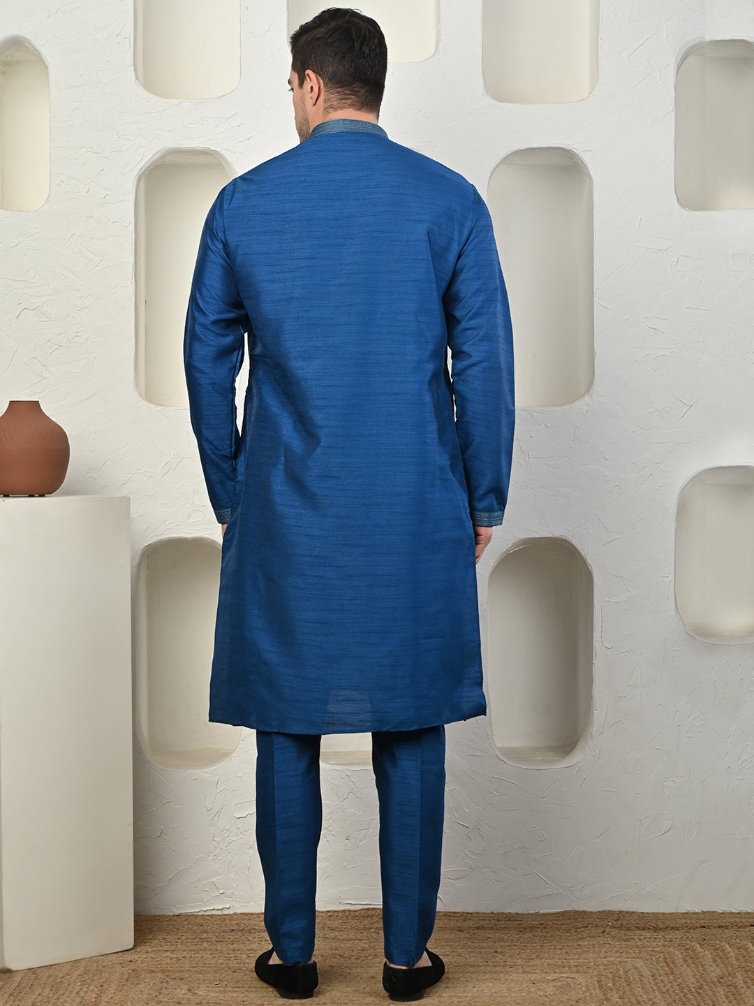 Teal Blue Dupion Silk Kurta Pajama for Men
