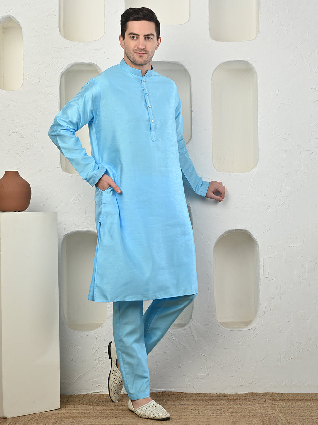 Sky Blue Dupion Silk Kurta Pajama – Effortless Elegance