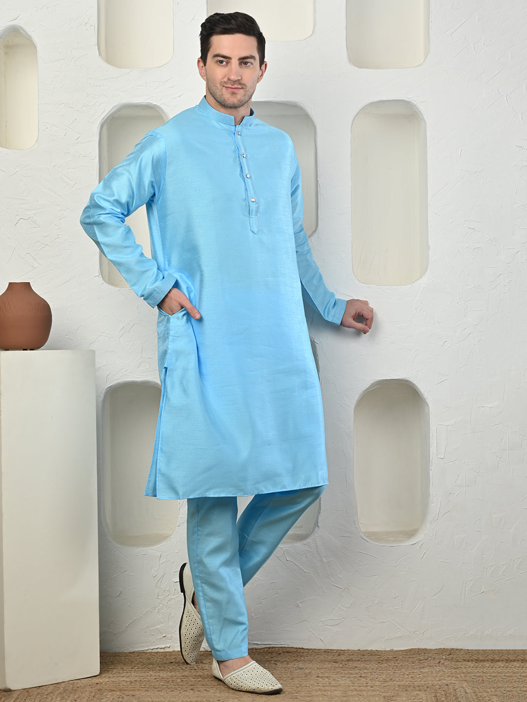 Sky Blue Dupion Silk Kurta Pajama – Effortless Elegance