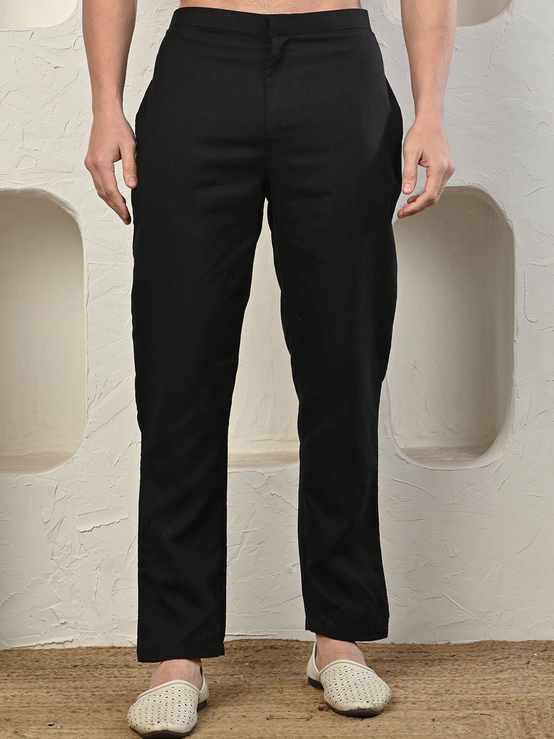 Black Cotton Blend Pathani Kurta Pajama Set