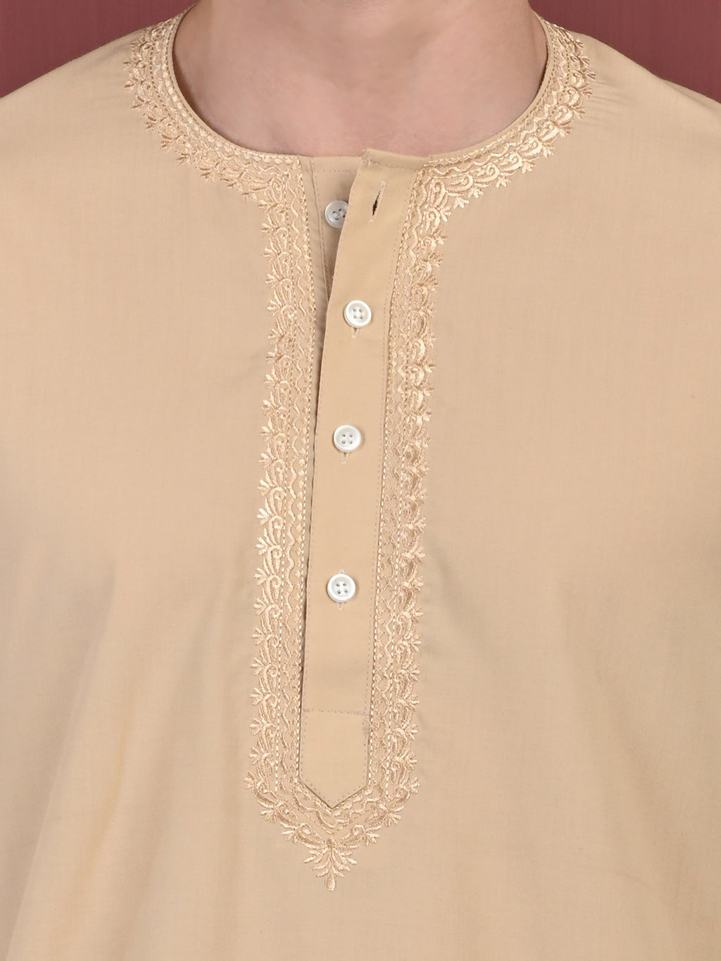 Sand Beige Men’s Terry Cotton Blend Kurta Pajama Set – Traditional Ethnic Wear