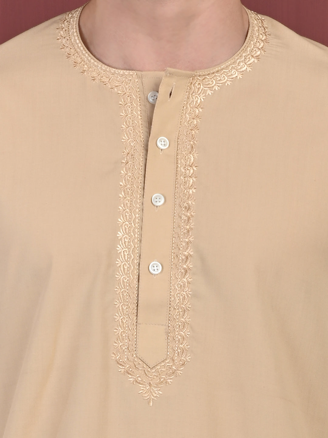 Sand Beige Men’s Terry Cotton Blend Kurta Pajama Set – Traditional Ethnic Wear