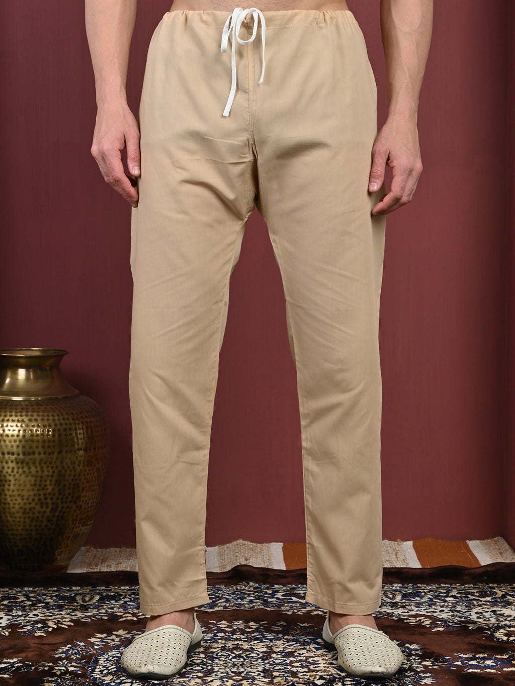 Sand Beige Men’s Terry Cotton Blend Kurta Pajama Set – Traditional Ethnic Wear