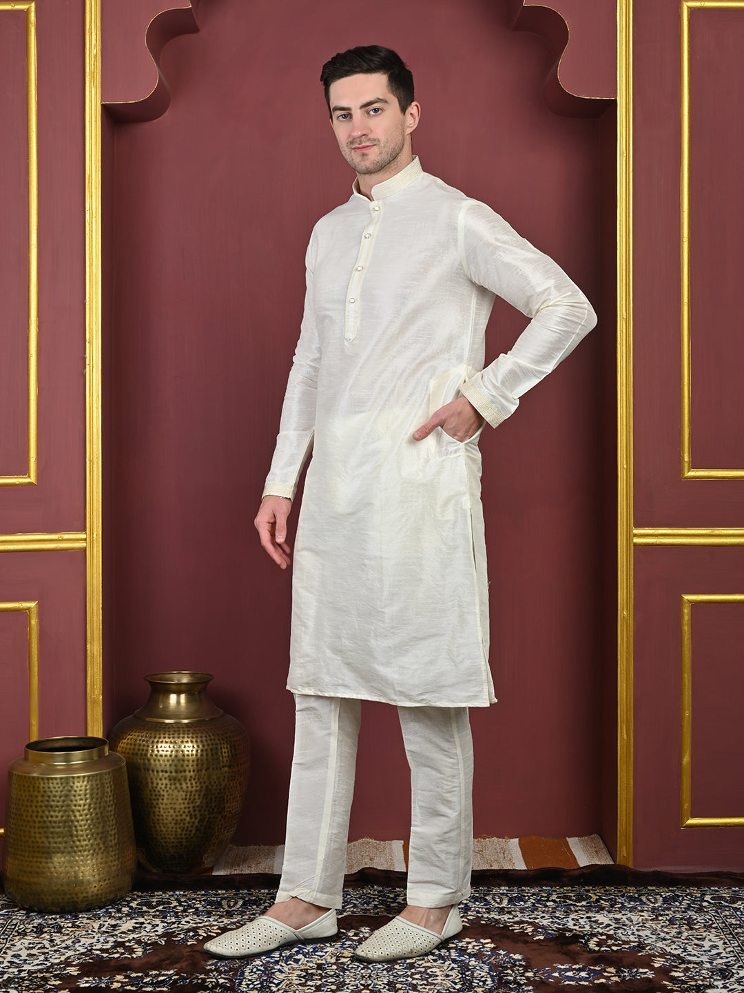Ivory Dupion Silk Kurta Pajama Set