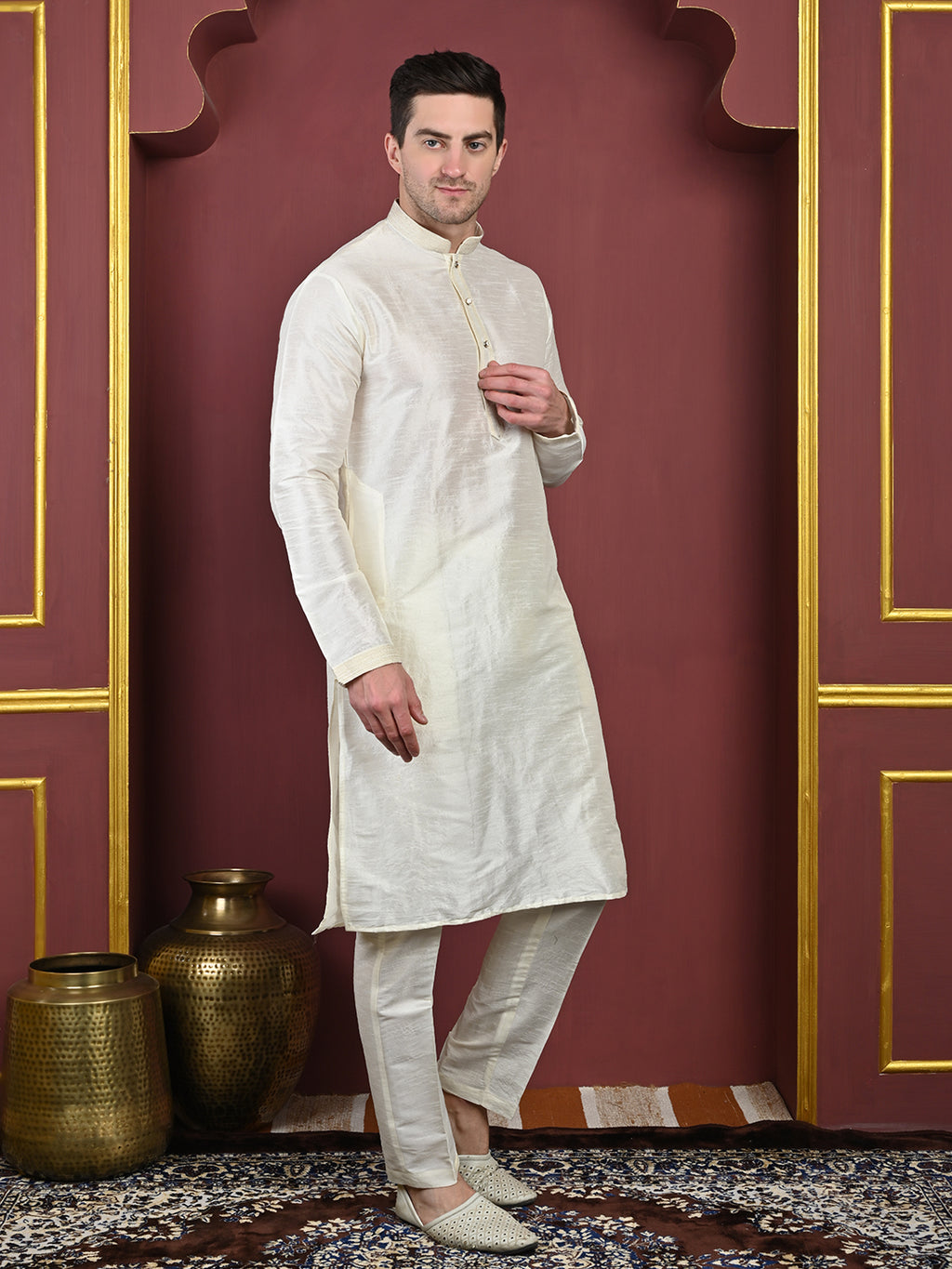 Ivory Dupion Silk Kurta Pajama Set